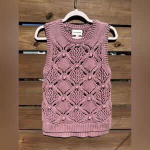 Lucky Brand Pink Mauve Crochet Sleeveless Sweater Vest